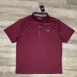 NWT Under Armour Loose Fit Tech Polo Mens 3XL Golf Shirt Maroon Performance SS